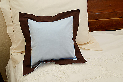 Pillow Sham.BABY BLUE with BROWN border.12" Square.